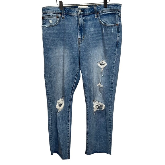 Abercrombie & Fitch Mid Rise Boyfriend Jeans Distressed Raw Hem Size 16 - Picture 1 of 13